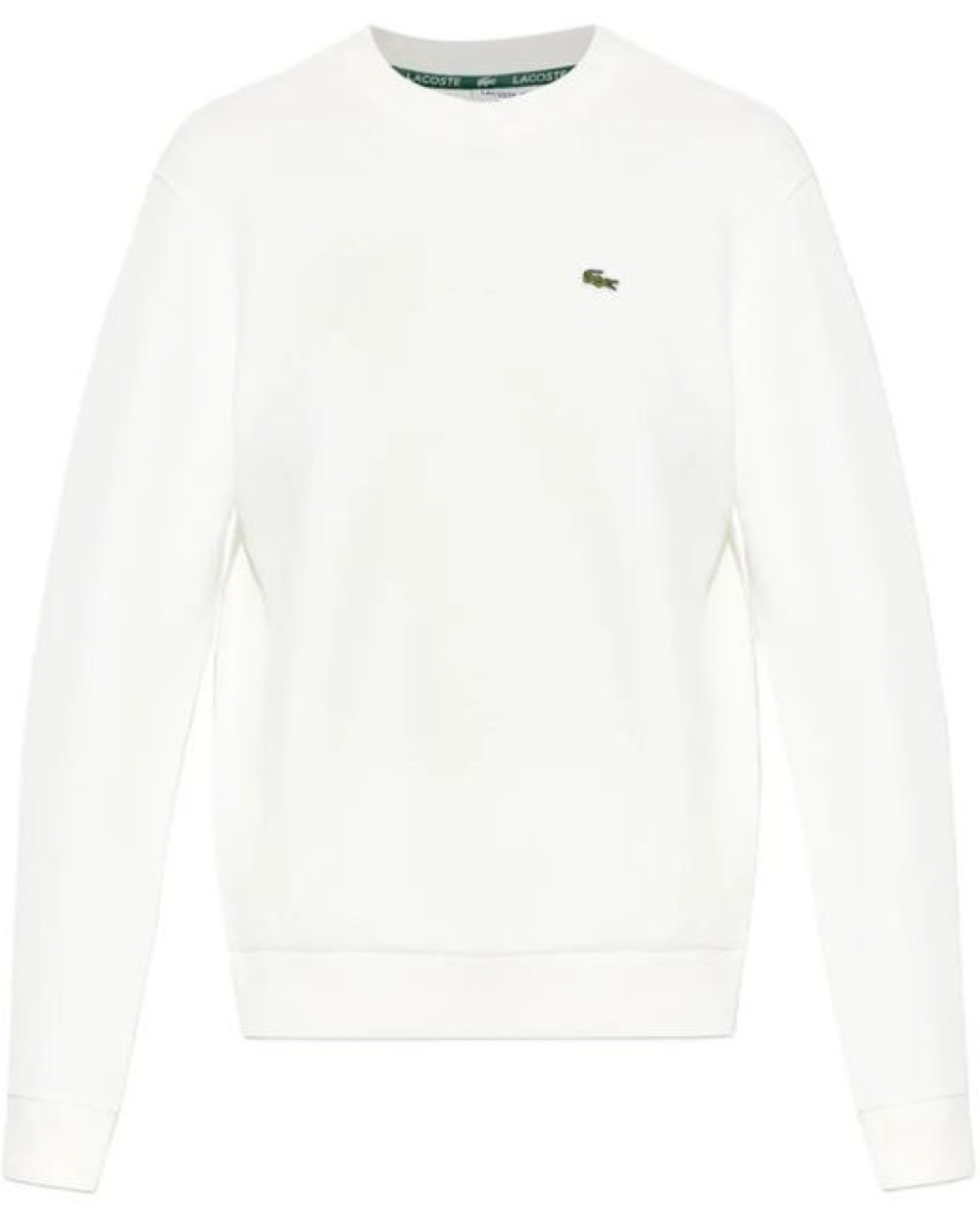 Lacoste Embroidered Crew Neck Sweatshirt — White — Lacoste Crewneck Sweater Cotton