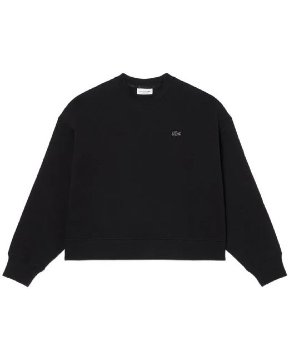 Lacoste Logo Embroidered Sweatshirt — Black — Lacoste Crewneck Sweater Cotton Blend