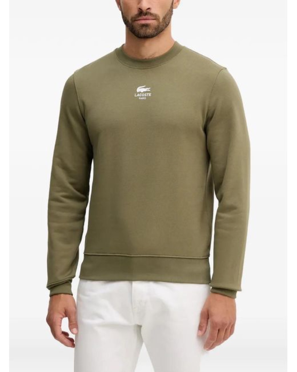 Lacoste Signature Logo Sweatshirt — Green — Lacoste Crewneck Sweater Cotton