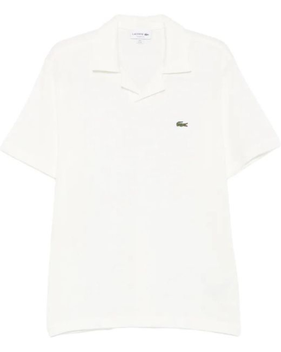 Lacoste Open Collar Resort Polo — White — Lacoste Open Collar Polo Cotton Blend