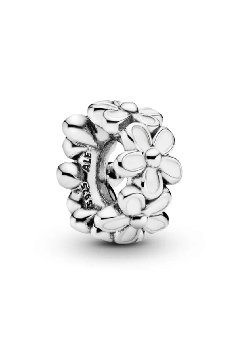 Pandora White Daisy Flower Spacer Charm — Pandora Moments Charm Sterling Silver with Enamel