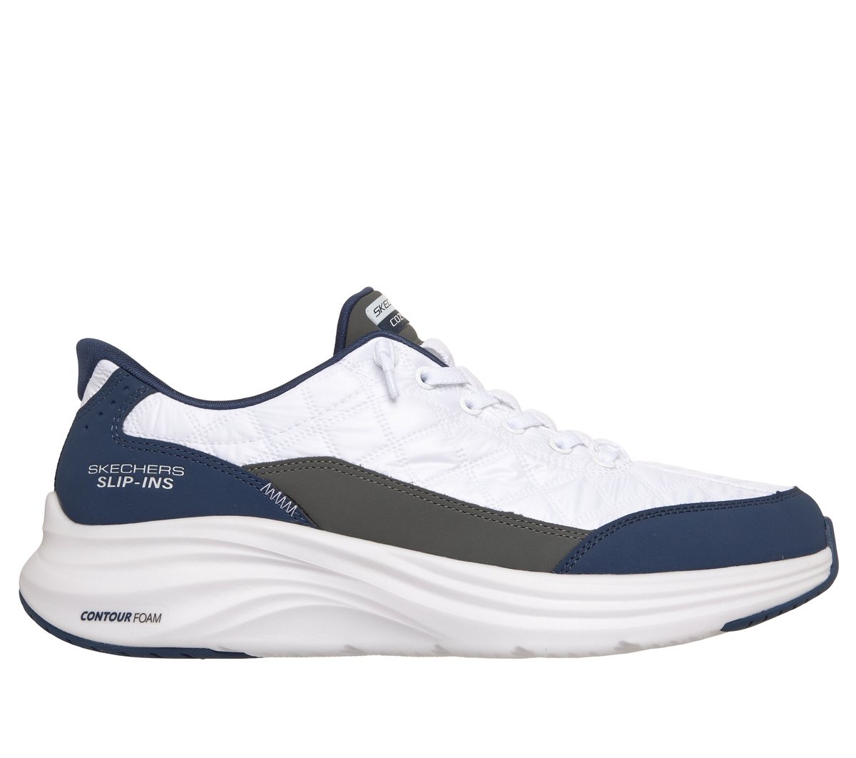 Skechers Slip-ins: Contour Foam Cozy Fit — White/Navy — Skechers Slip-Ins