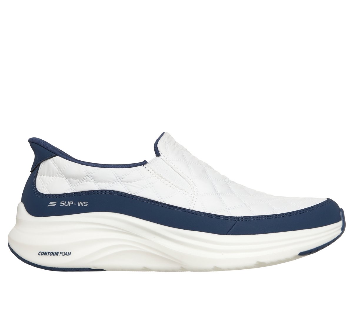 Skechers Slip-ins: Contour Foam Nordain — White/Navy — Skechers Slip-Ins Mesh
