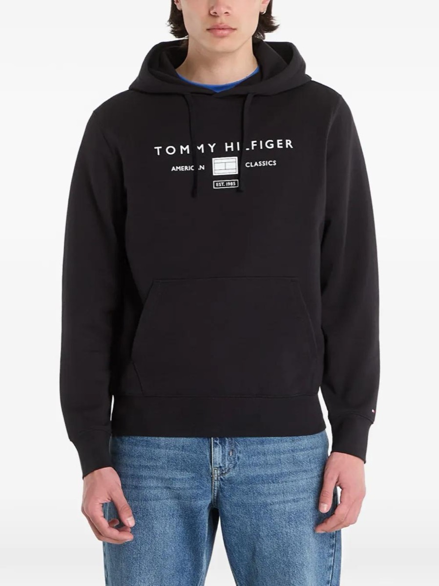 Tommy Hilfiger Brand Love Drawstring Hoodie - Black — Tommy Hilfiger Logo Hoodie Cotton