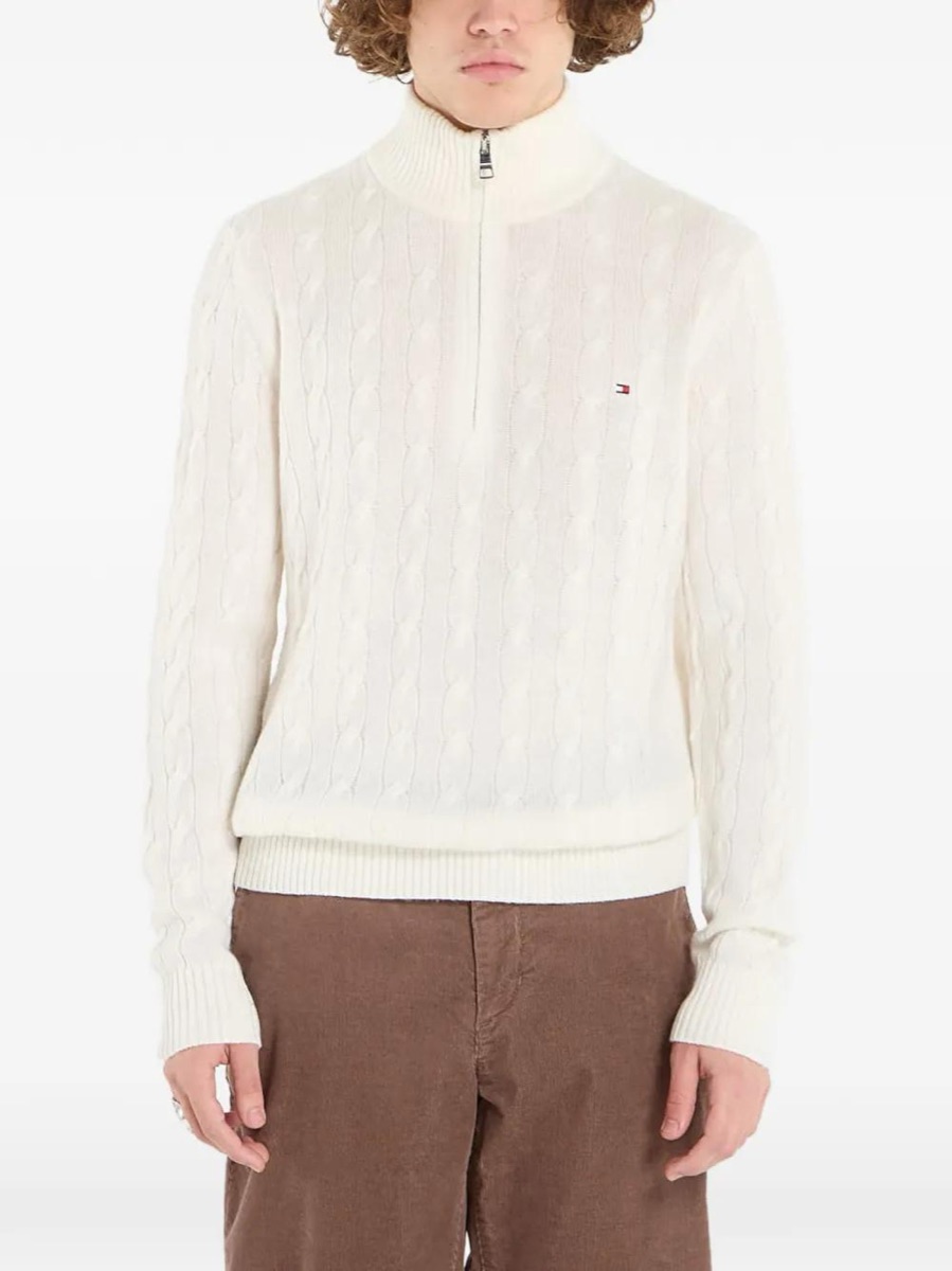 Tommy Hilfiger Cable-Knit Quarter-Zip Sweater - Beige — Tommy Hilfiger Crewneck Sweater Cashmere Blend