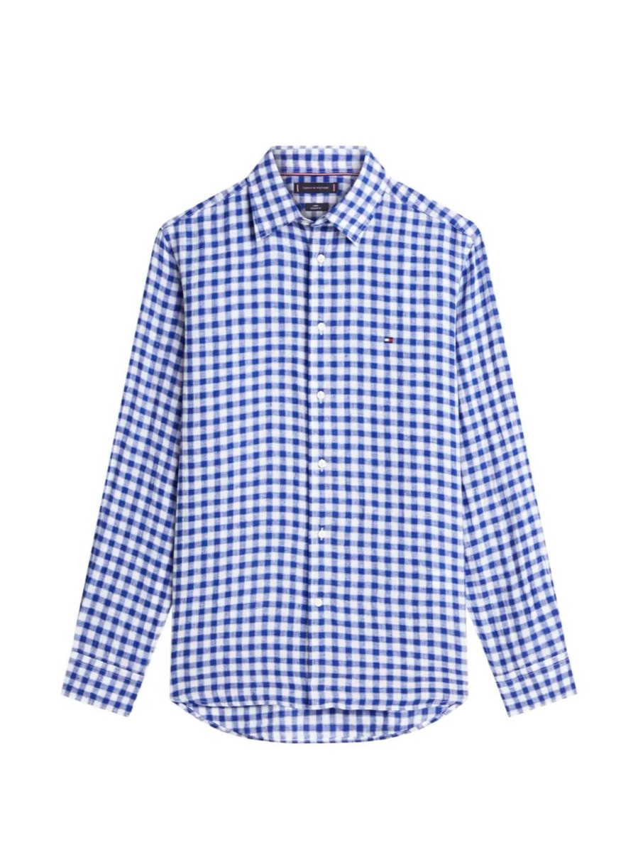 Tommy Hilfiger Gingham-Check Linen Shirt - Blue — Tommy Hilfiger Oxford Shirt Cotton Oxford
