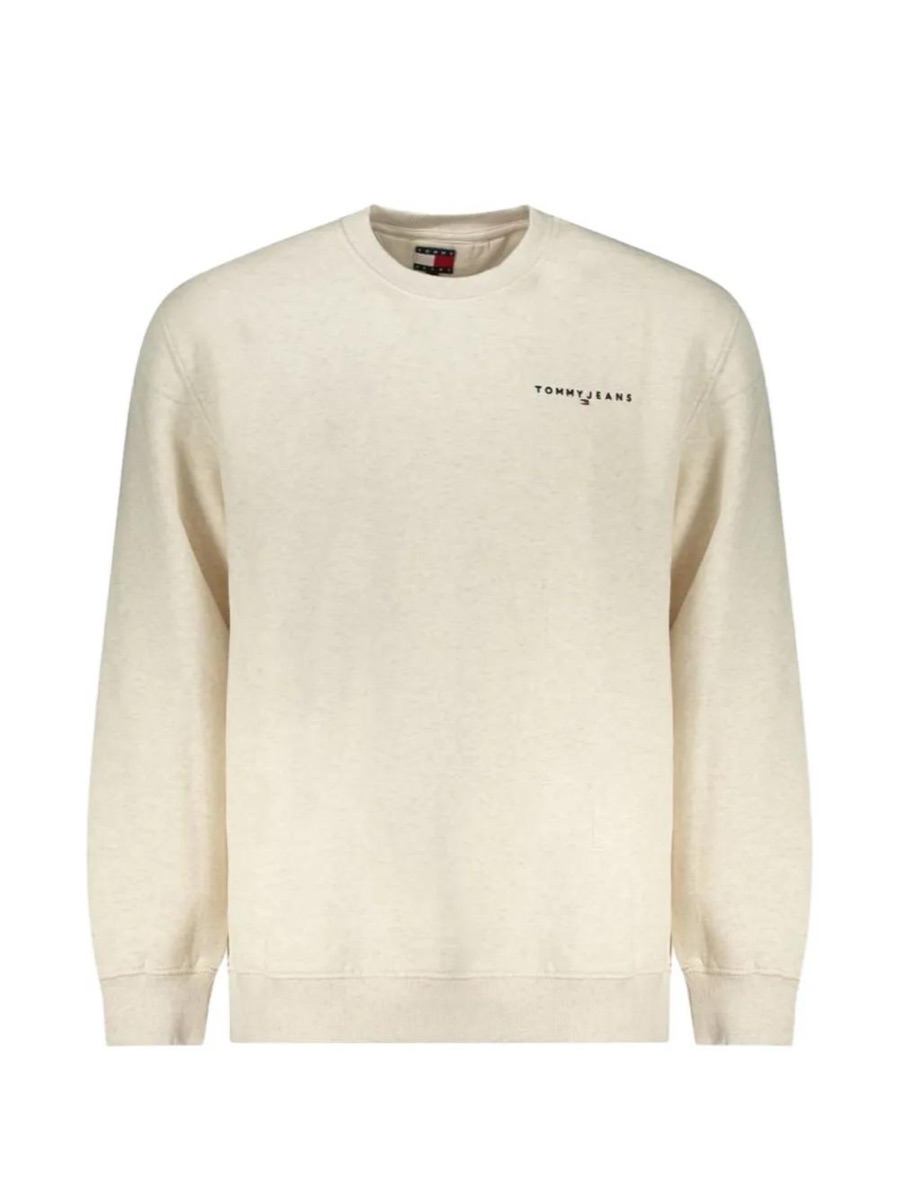 Tommy Hilfiger Logo-Print Crewneck Sweatshirt - Beige — Tommy Hilfiger Crewneck Sweater Cotton
