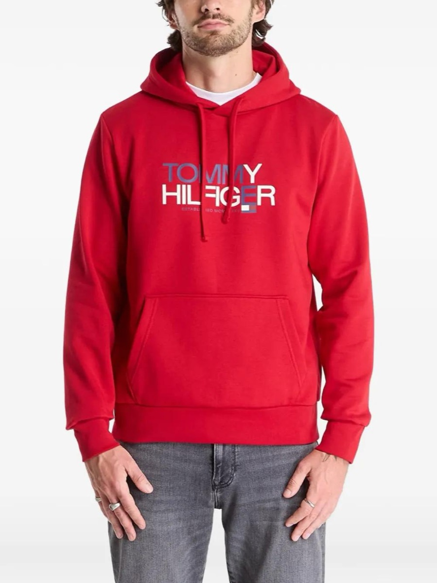 Tommy Hilfiger Logo-Print Hoodie - Red — Tommy Hilfiger Logo Hoodie Cotton Blend