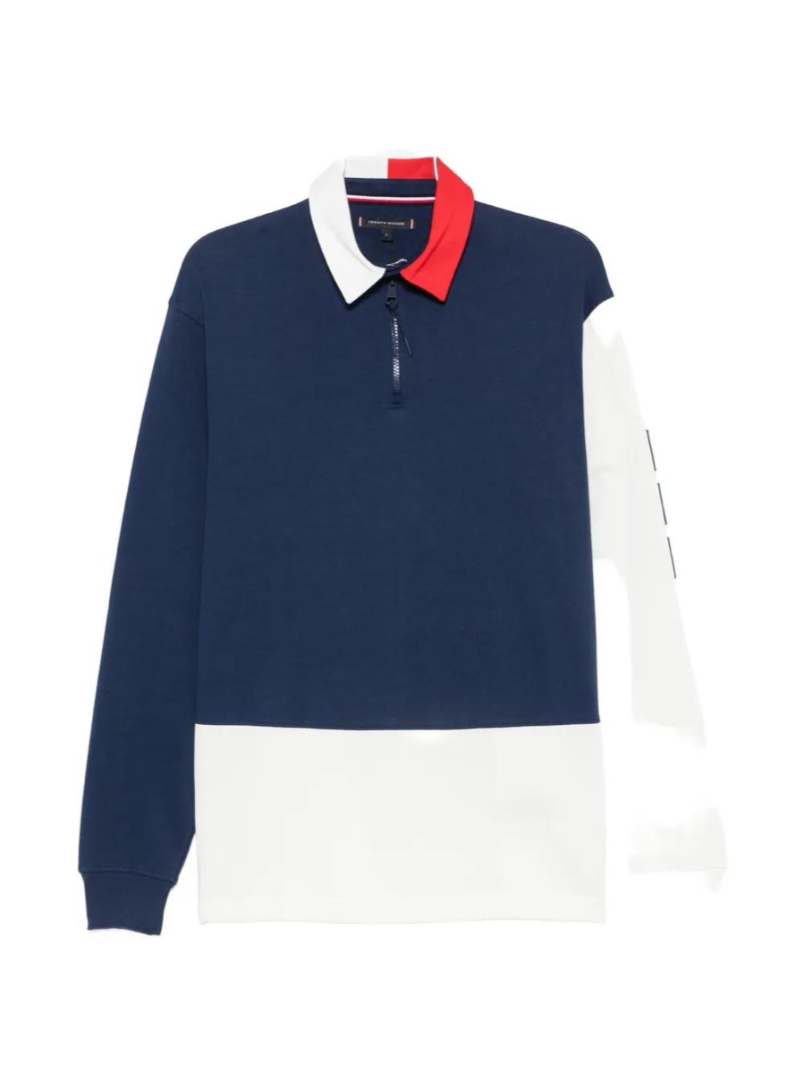 Tommy Hilfiger Long-Sleeve Quarter-Zip Polo - Navy — Tommy Hilfiger Quarter-Zip Polo Cotton