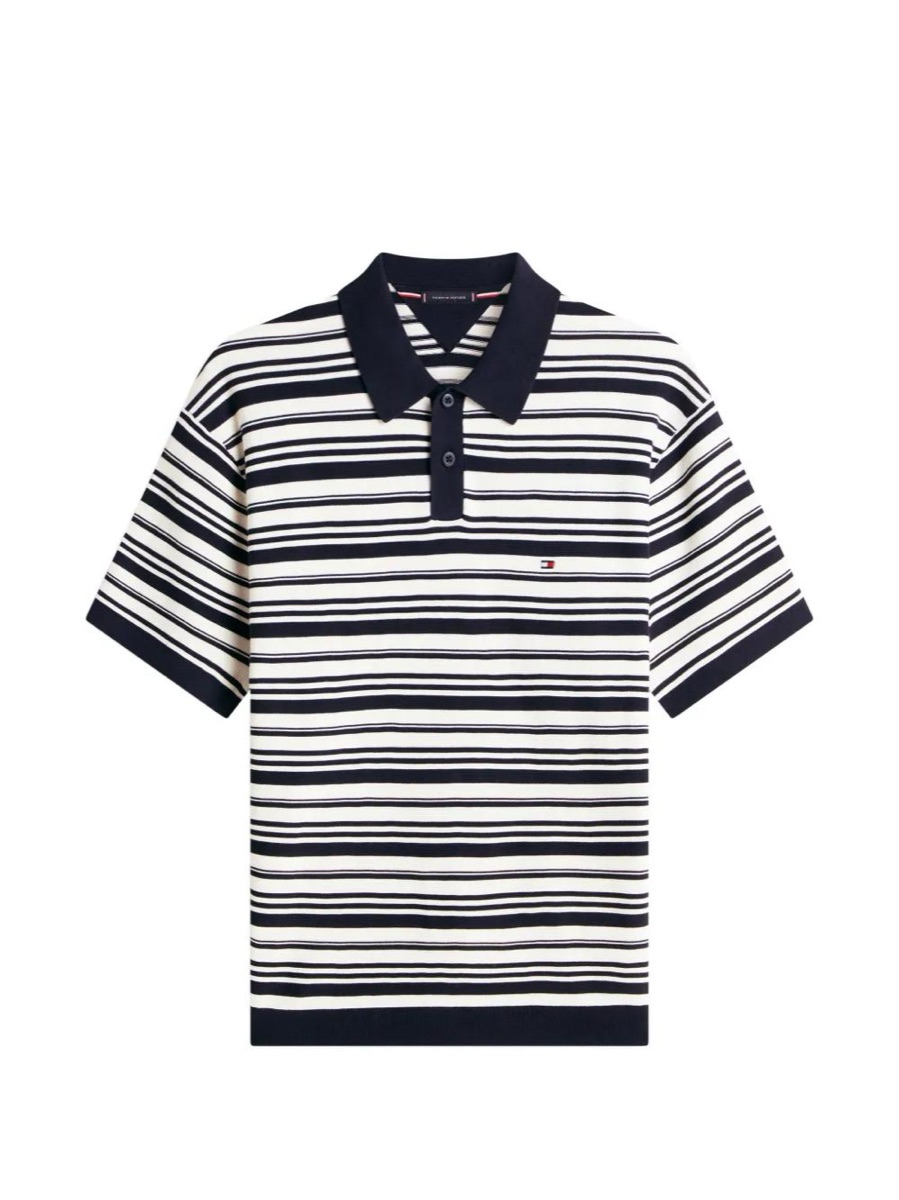 Tommy Hilfiger Striped Polo - Blue — Tommy Hilfiger Striped Rugby Polo Cotton